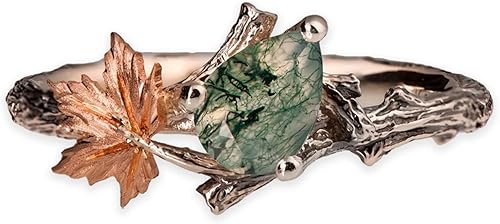 Dorunmo Moss Agate Ring for Women 925 Sterling Silver Green Stone Agate Ring Leaf wedding ring Moss Agate Jewelry Gift for Engagement Anniversary