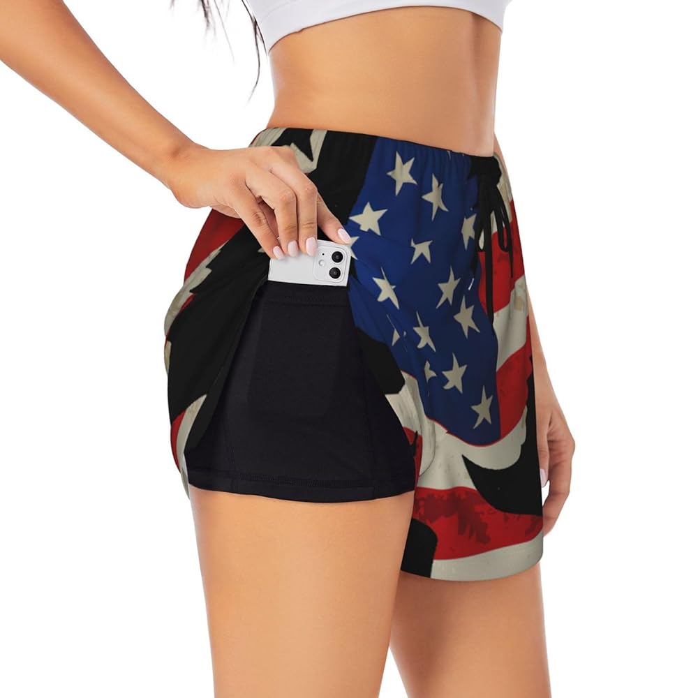 Amazon.com: American Eagle and Flag - Pantalones cortos de entrenamiento 2  en 1 para mujer, para gimnasio, correr, con bolsillos, Negro -, Peque?a :  Ropa, Zapatos y Joyer?a