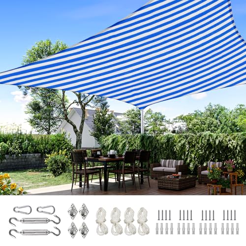 Toldo parasol rectangular de 20x26 pies y 185g/m² blanco azul para patio exterior 2