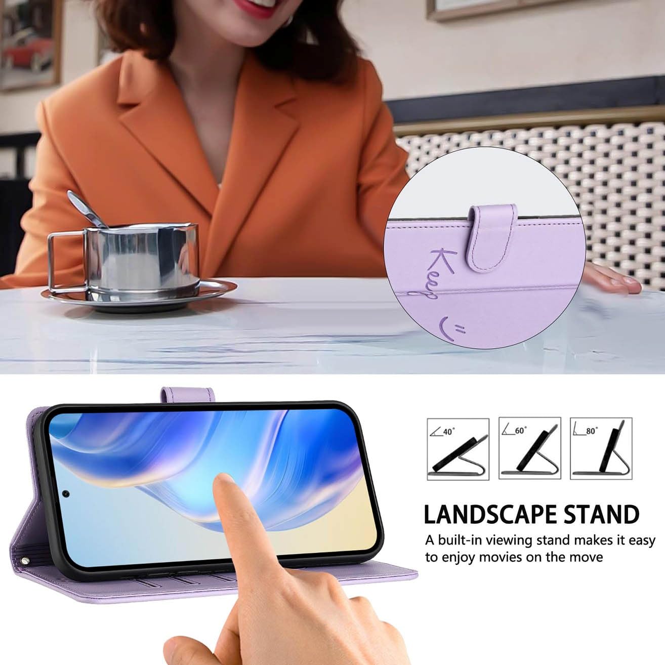 PEIYE Rilievo Cover per Realme 12 Pro Plus (Pro+)/ Realme 12 Pro 5G, Custodia Libro Flip in PU Pelle Portafoglio, Case Antiurto Soft con Porta Carte e Chiusura Magnetica, Funzione Stand,Viola chiaro