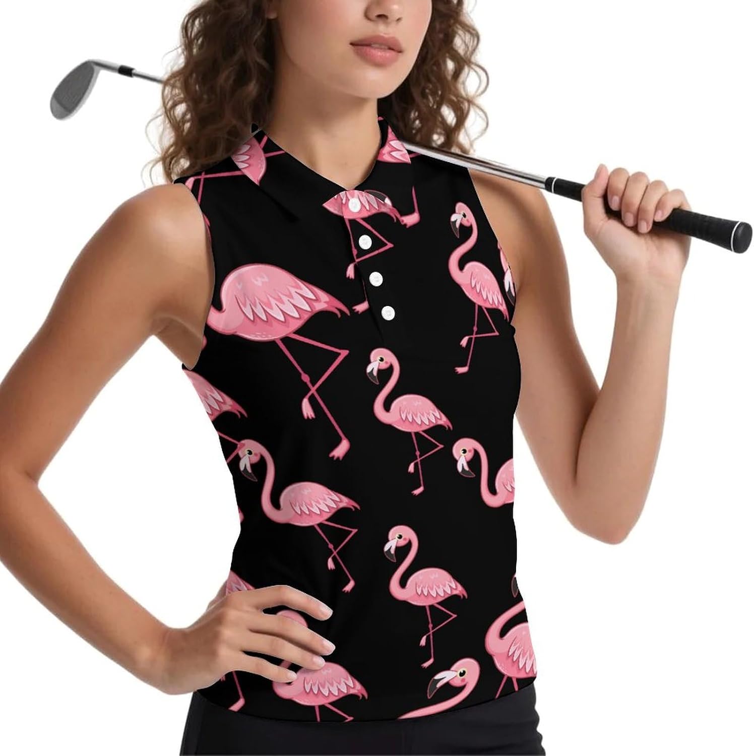 The Cute Beautiful Flamingo Women's Golf Shirt Sleeveless Polo Shirts Tank Tops Blouses Tennis T-Shirts Casual