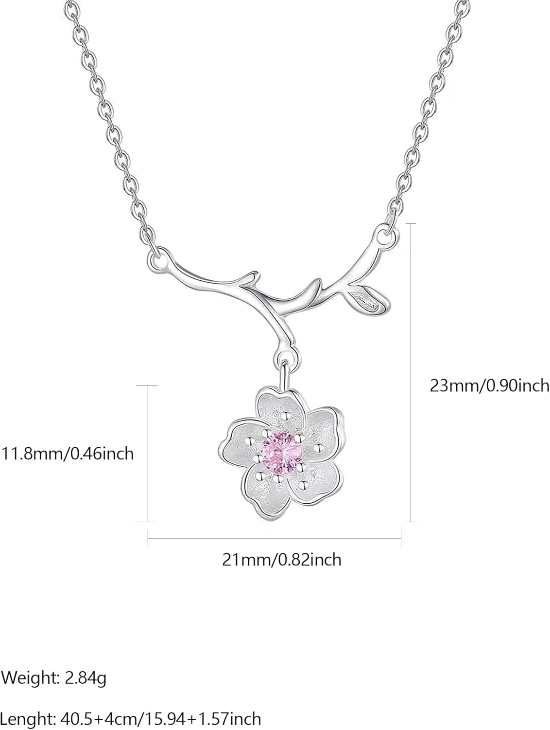 SUYACS 925 Sterling Silver Cherry Blossom Flower Necklaces with Pink Birthstone for Women Daughter Cute CZ Birthflower Floral Pendant Necklace Tree Leaf Chain Jewelry Birthday Gifts for Mom - Image 4
