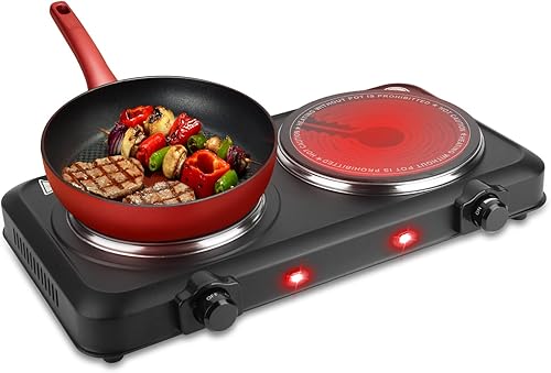 Placa caliente eléctrica de 2000 W para cocinar, quemador infrarrojo de doble control, estufa de placa calefactora portátil, encimera de caravana,