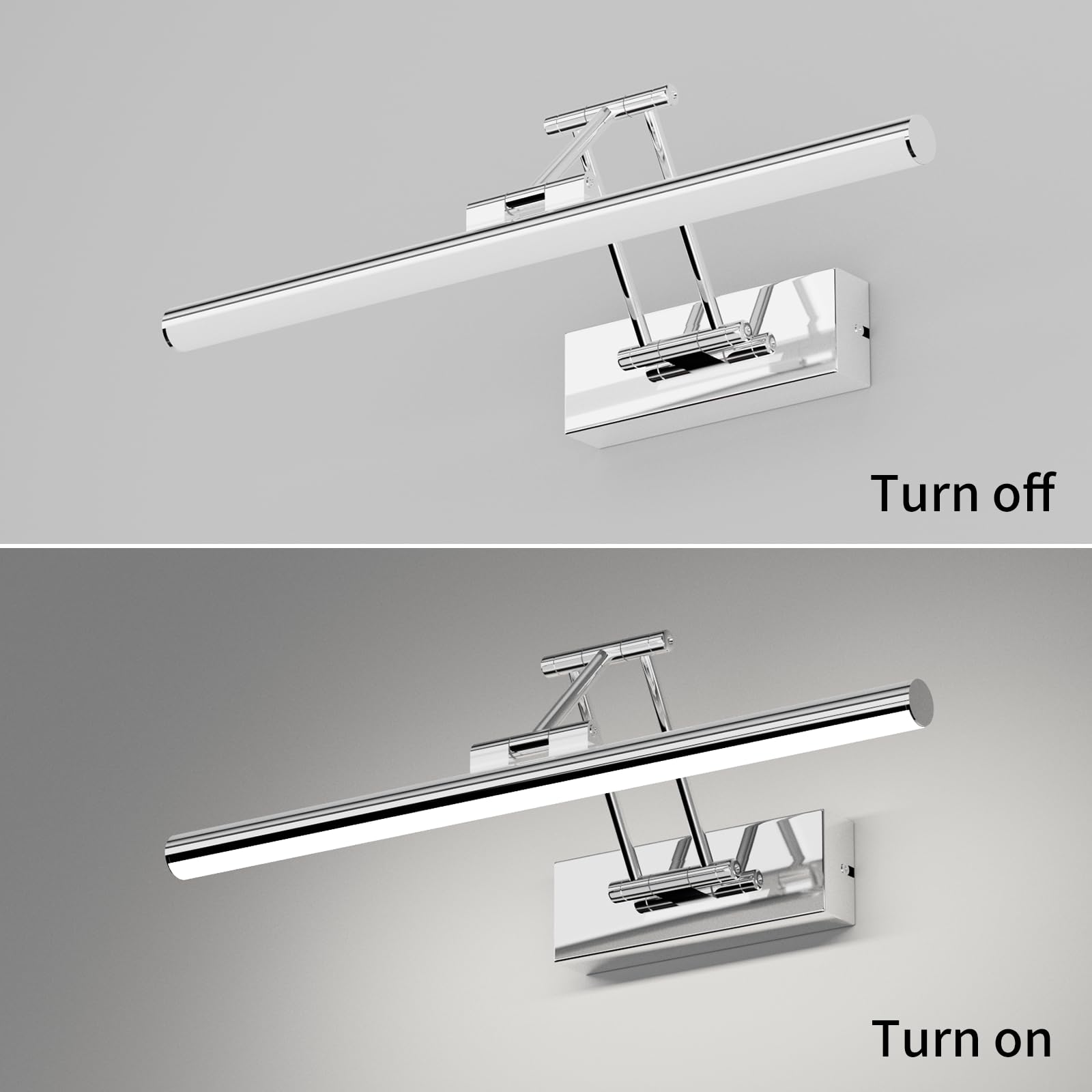 Klighten Lampada Da Specchio Bagno 40cm, Rotante IP44, 12W 970 LM LED, Applique Moderna In Alluminio, Bianco Freddo 5500K, Cromo