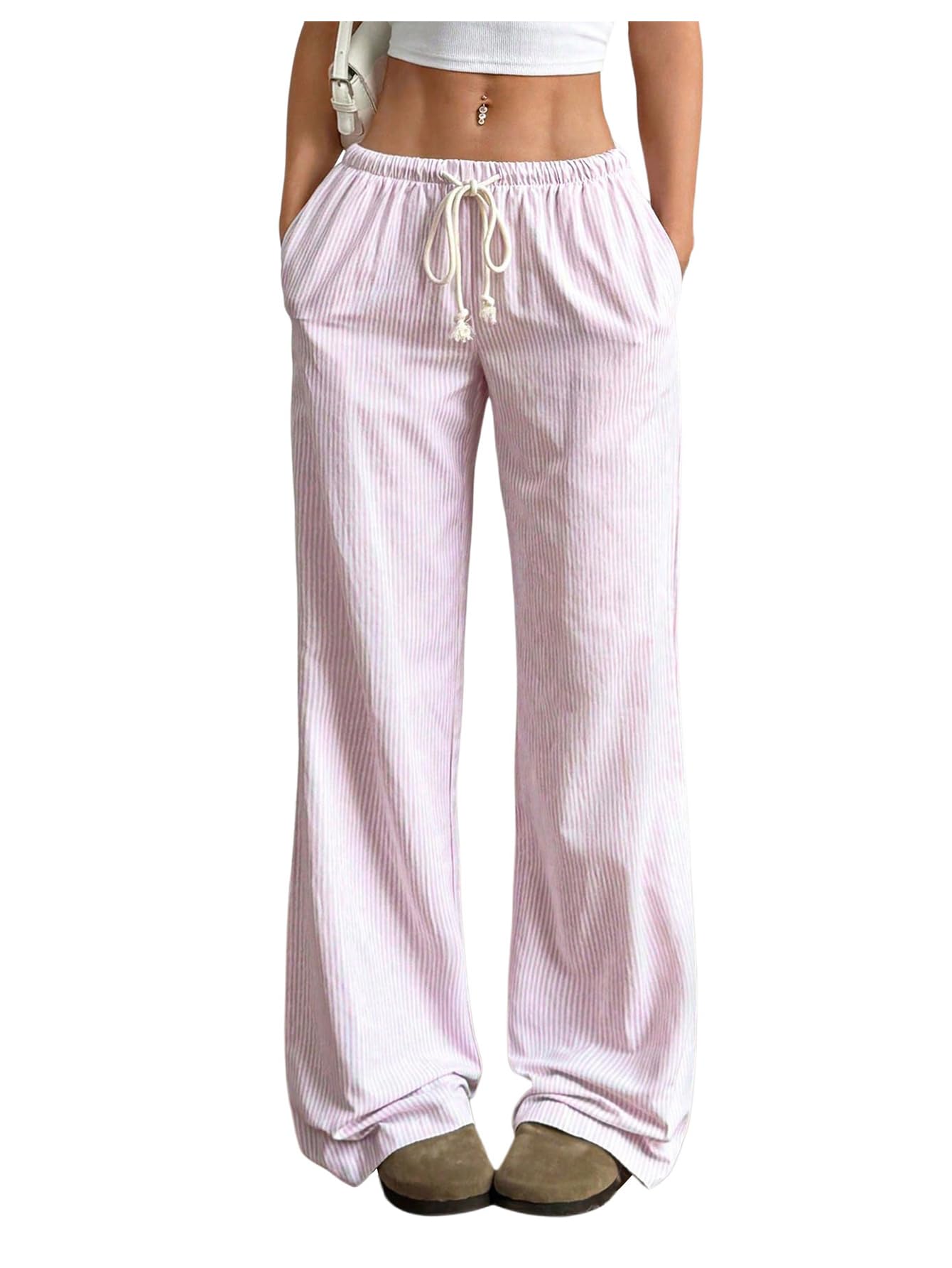 SOLY HUX Womens Drawstring Straight Leg Baggy Pants Casual Lounge Pants Trousers with Pocket