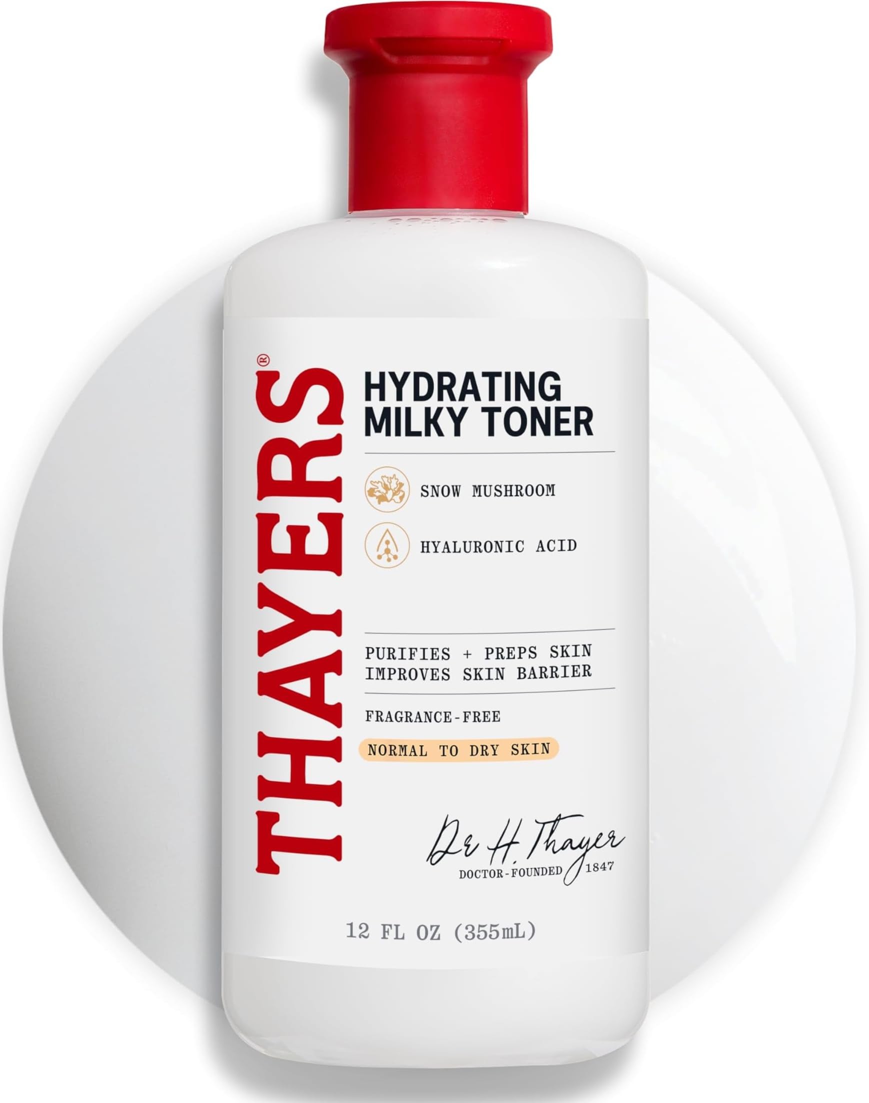 THAYERS Milky Face Toner Skin Care with Snow Mushroom Tremella and Hyaluronic Acid, Natural Gentle Facial Toner, for Dry and Sensitive Skin, 355mL Cradle to Cradle Certified Cradle to Cradle Certified Cradle to Cradle Certified