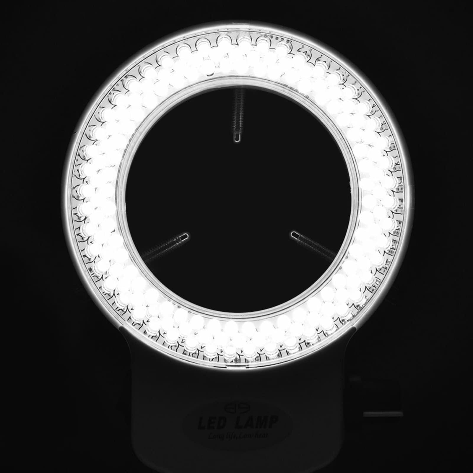 144 Microscopios de Fuente de Luz de Anillo LED Microscopios Estéreo Brillo Lámpara de Anillo Ajustable para Cámara de Microscopio Accesorios Industriales con Adaptador de(Black-Enchufe de la UE)