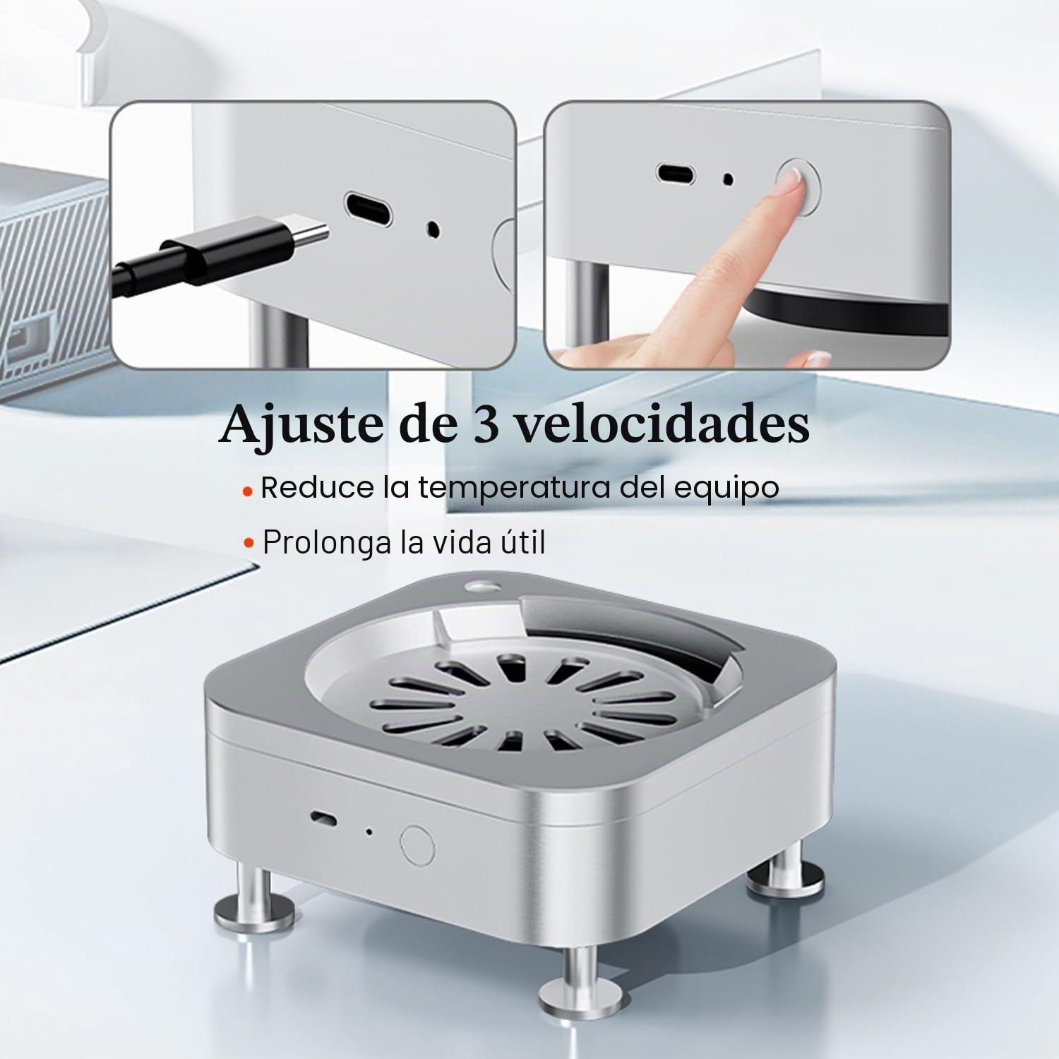 Soporte de escritorio de aluminio para Apple Mac mini M4/M4 Pro (2024), soporte de refrigeración de doble ventilador, diseño de base abierta con acceso de botón inferior y filtro de aire