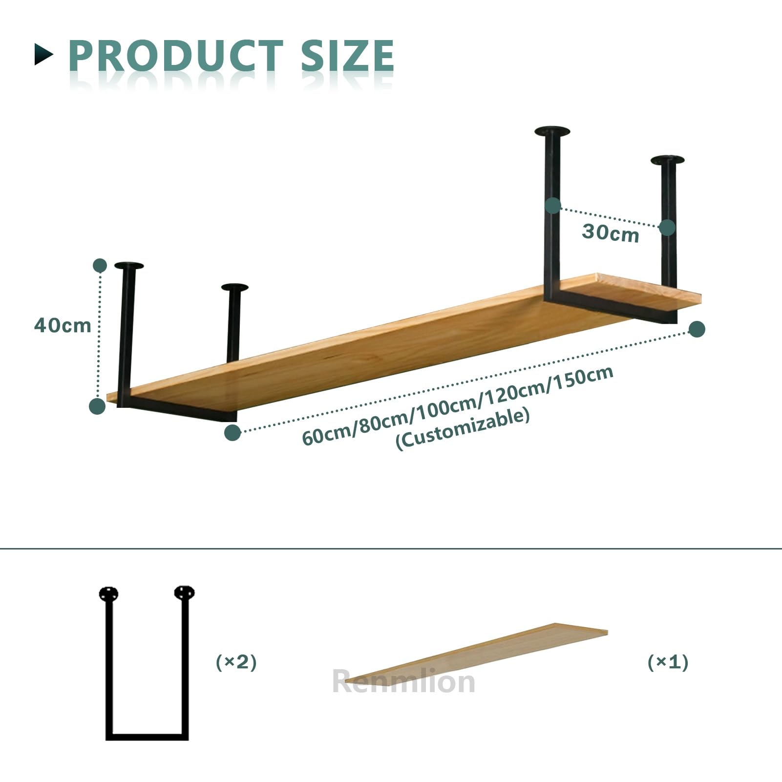 Deckenregal Schwebende Dekorationsregale, Deckenhängeregal aus Holz und schwarzem Metall Eisenrahmen Lagerregal, Wandmontage Weinglasregal für Küche, Wohnzimmer, Restaurant, Bar(120x30x40cm)