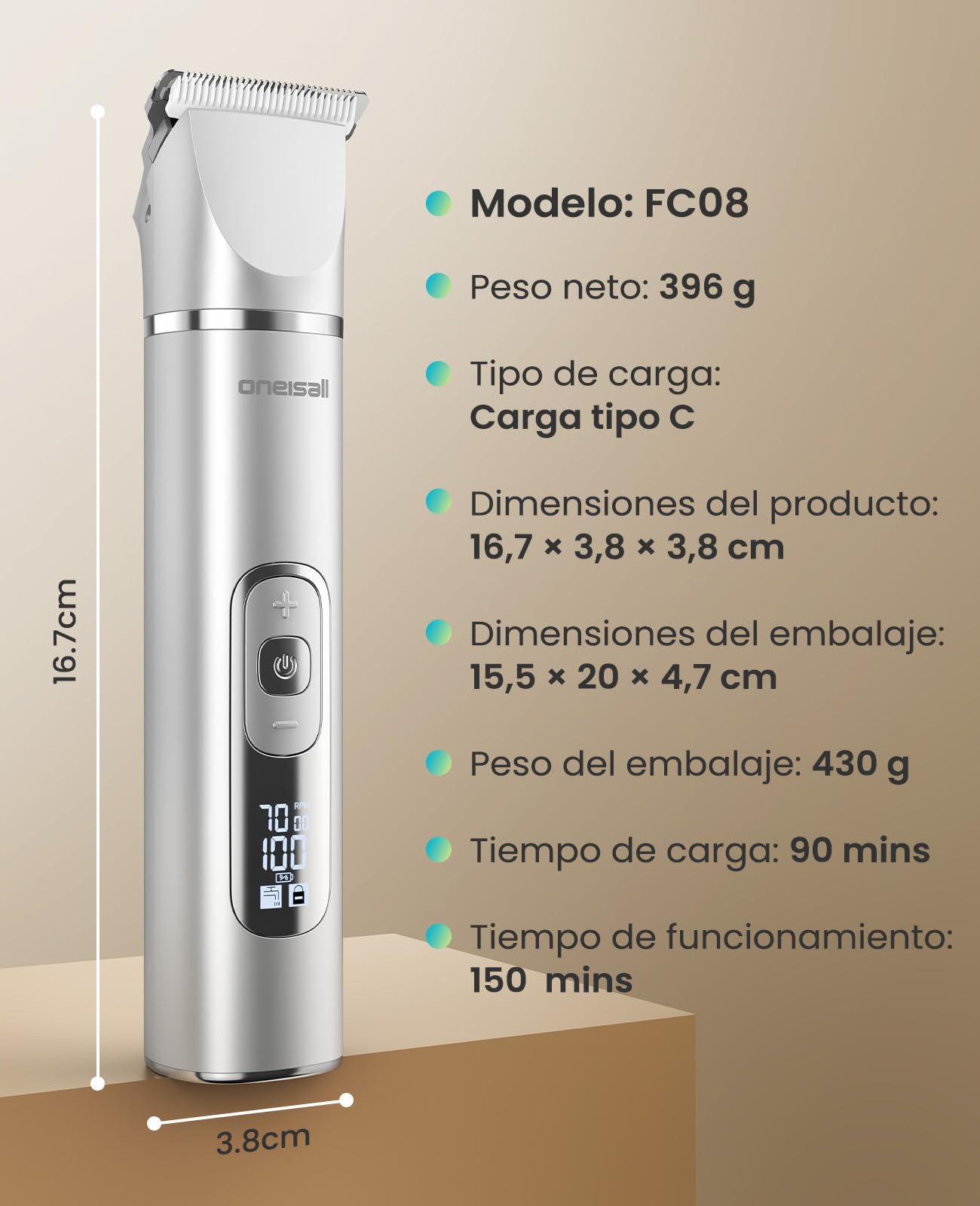 oneisall 4 en 1 Silencioso Maquina cortar pelo perros y Gatos, Impermeable IPX7 Cortapelos Perros, Profesional Maquina de Cortar pelo Perro&Cortapatas&Pulidora para Cuerpo, Patas, Ojos, Orejas y Cara