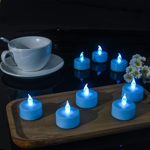 Miniatura 4 de Velas LED de té, paquete de 50 velas azules sin llama, realistas y brillantes, parpadeantes, de larga duración, 200 horas para celebración de