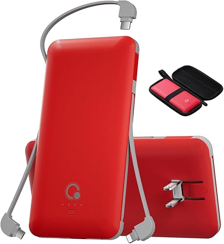 Miniatura 1 de Cargador portátil de 10000 mAh, banco de energía USB B C delgado, batería externa de 4 salidas con enchufe de pared de CA integrado, micro y USB C,