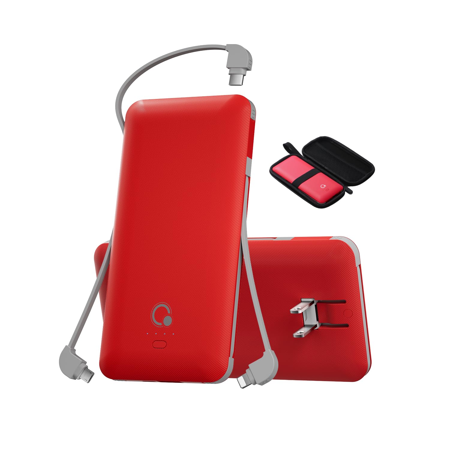 10000mAh Portable Charger, Slim USB B C Power Bank,4 Output External Battery Pack with Built-in AC Wall Plug Micro and USB C Three Cables Compatible