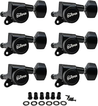 FRETJOYB 181 Guitar Locking Tuners 6 in line 6 Right Tuning Pegs locking Strings Acoustic or Electric Guitar Tuning Keys Machine Heads Replacement-Black