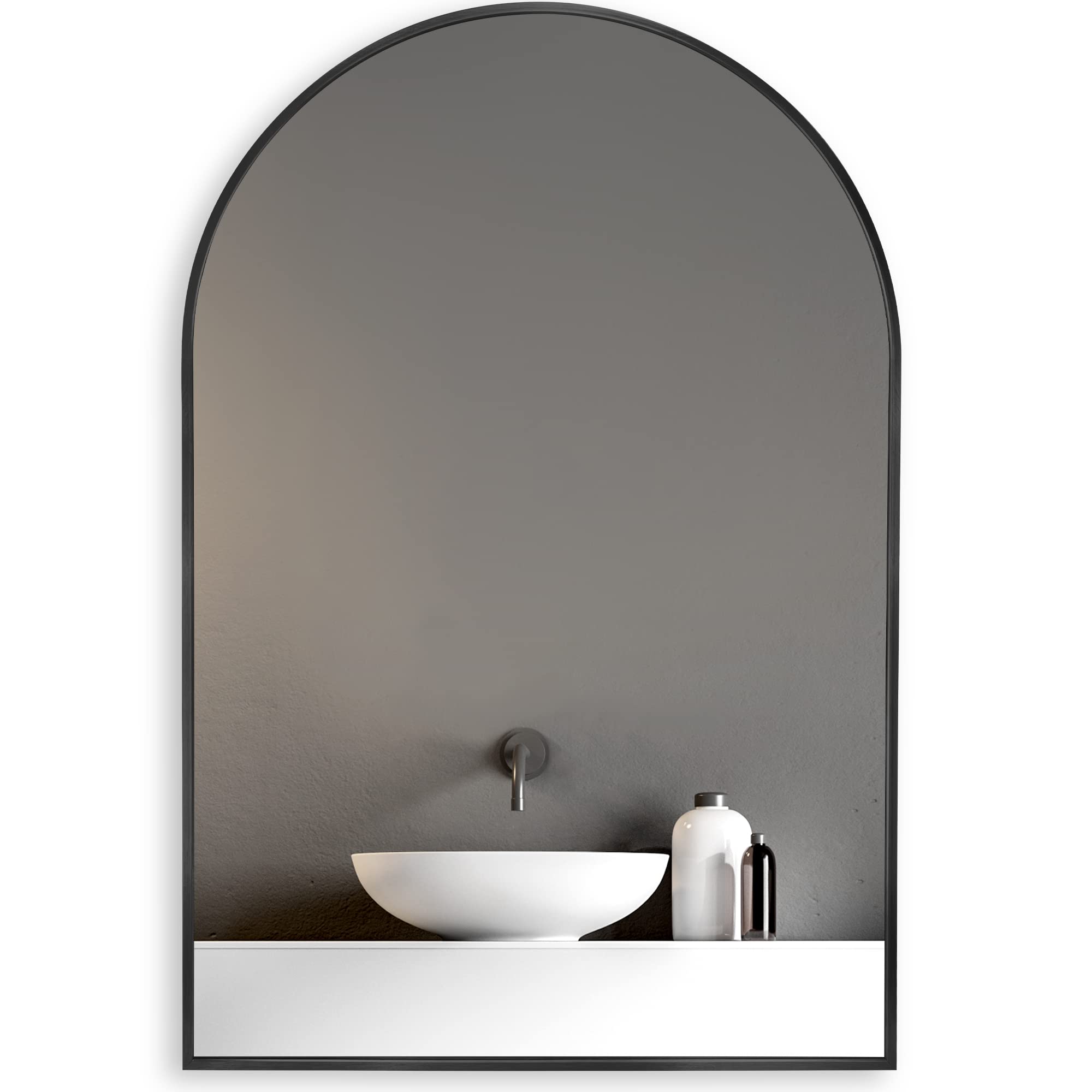 HOWOFURN Arched Wall Mounted Mirror Black 