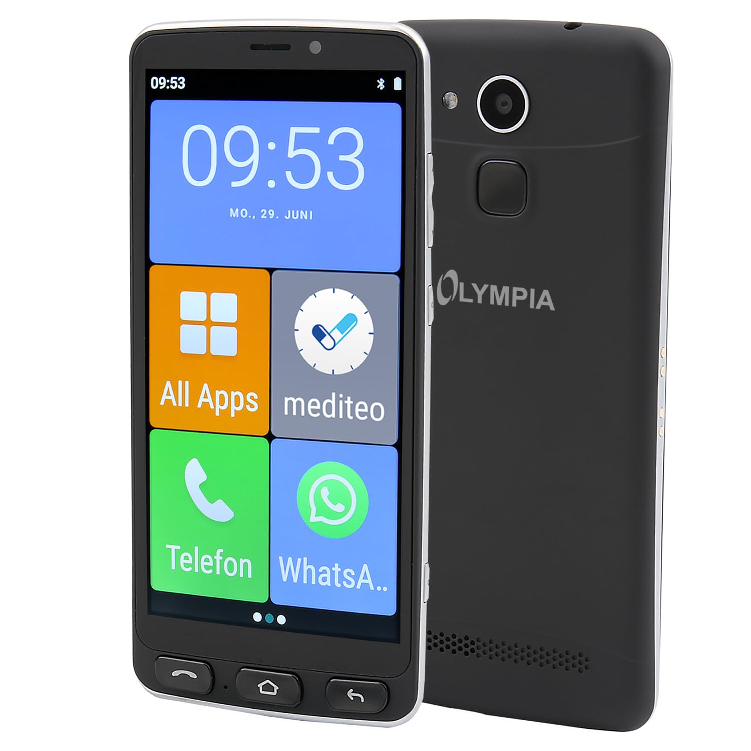 Olympia Neo+ teléfono móvil Negro para Personas Mayores | teléfono Inteligente para Personas Mayores con Pantalla Grande y botón de Llamada de Emergencia | operación Extra fácil | teléfono móvil para