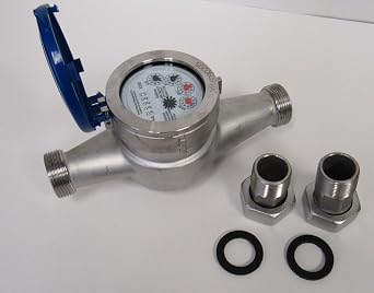 PRM 3/4 Inch NPT Stainless Steel Multi-Jet Totalizing Water Meter, Class B Dry Dial Flow Meter, 150 PSI, Horizontal Mount, Internal Strainer, 304 Stainless Steel Body