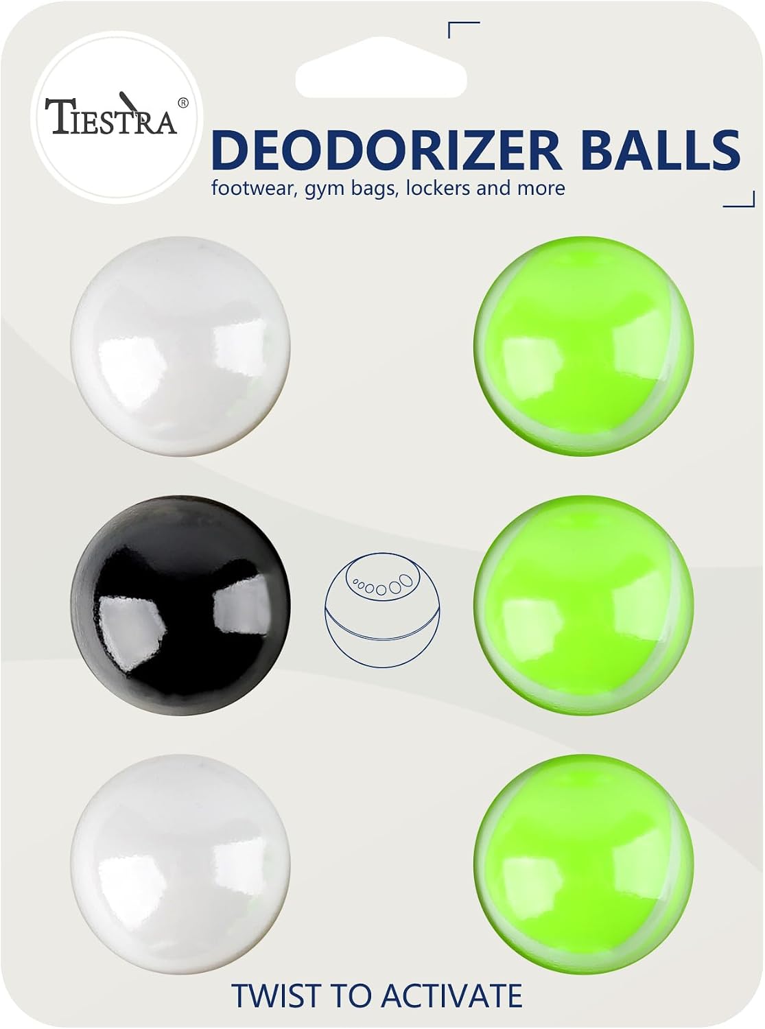 TIESTRA Shoe Deodorizer Balls (6 Pack) – Odor Eaters for Sneaker | Odor Eliminator Air Freshener for Closet, Locker, Gym Bag