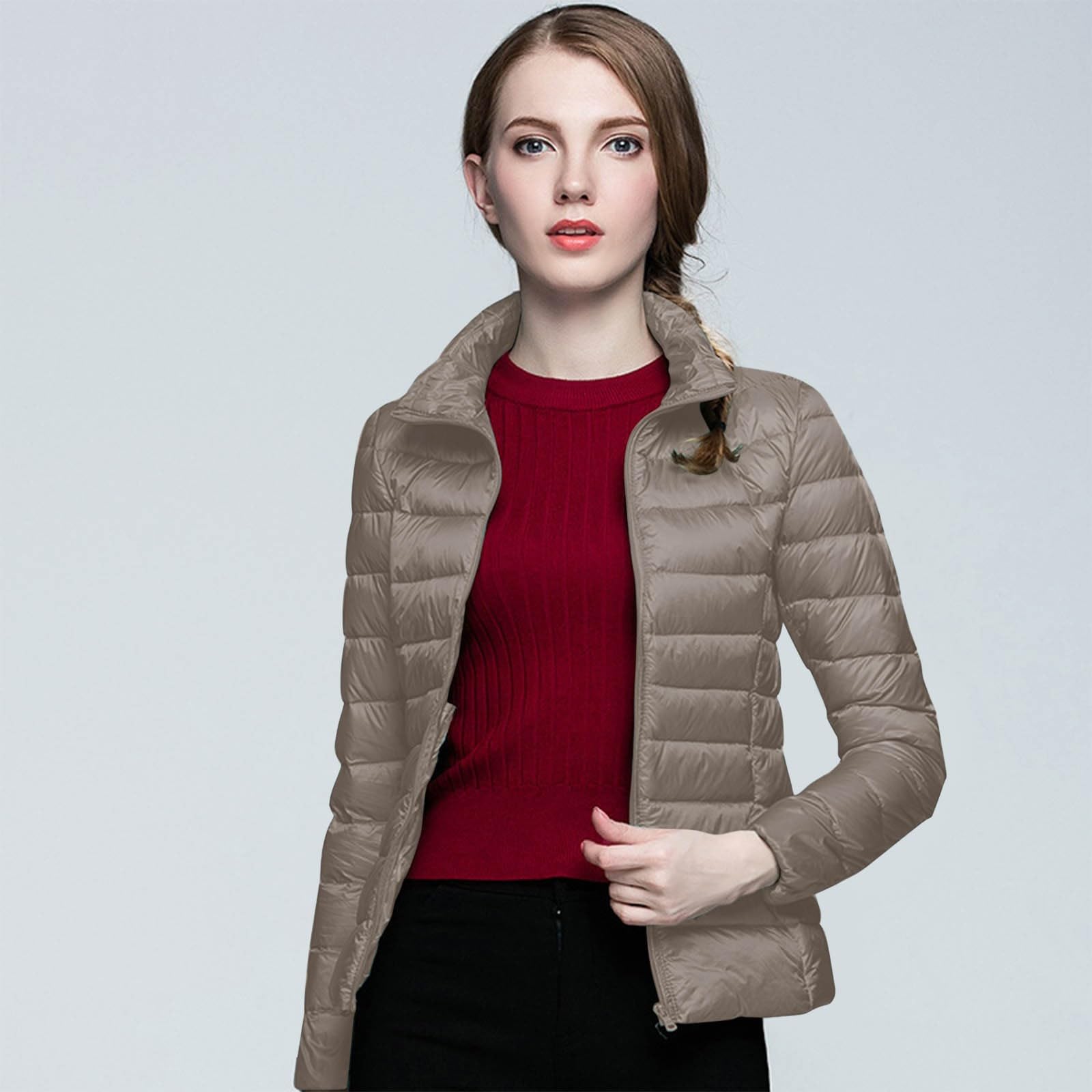Femmes Doudoune Ultra Légère Courte Veste Duvet Chaud Hiver Compressible Blouson,Femme Manches Longues Duvet Manteau Matelassé Automne Col Montant Blousons d'Extérieur Décontracté