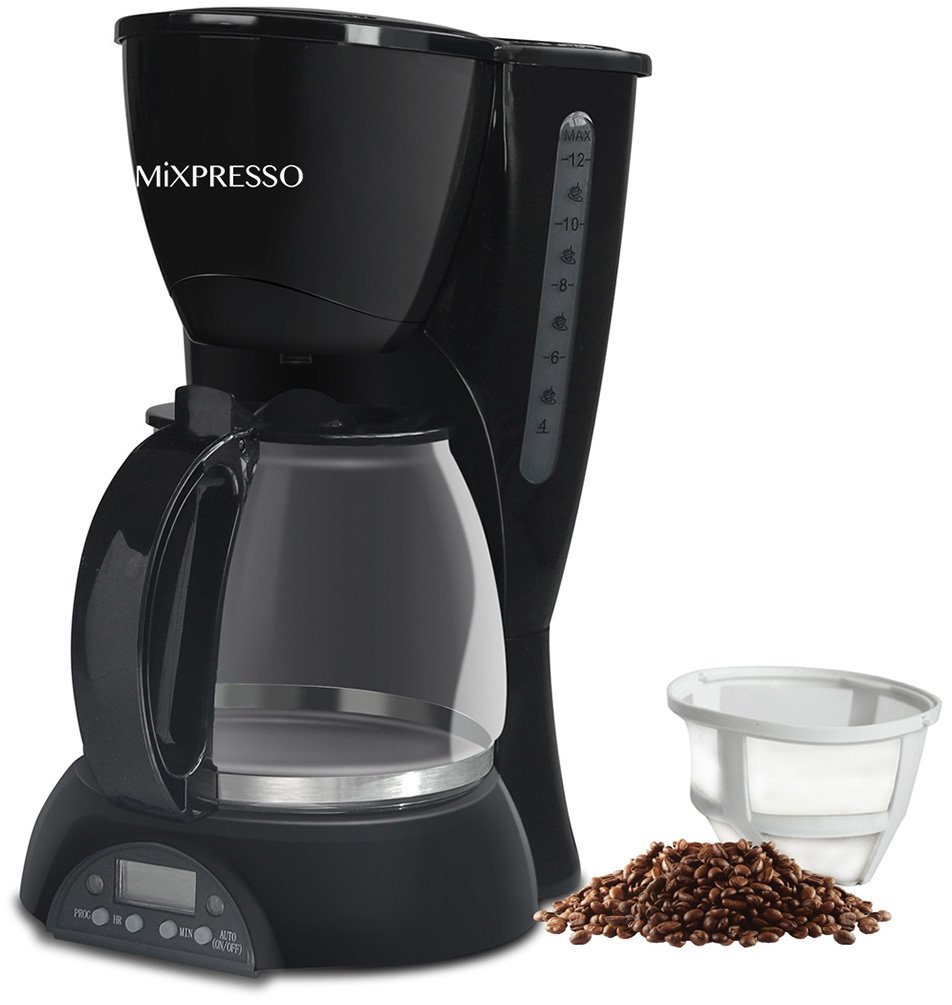 Mixpresso8-Cup Drip Coffee Maker Programmable, Coffee Pot Machine Including Reusable And Removable Coffee Filter, Black Electric Coffee Maker
