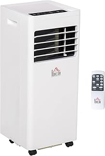 HOMCOM 4-In-1 Portable Air Conditioner, White Air Conditioning Unit, with Remote Control Wheels Cooling Dehumidifying Ventilating - 7000BTU