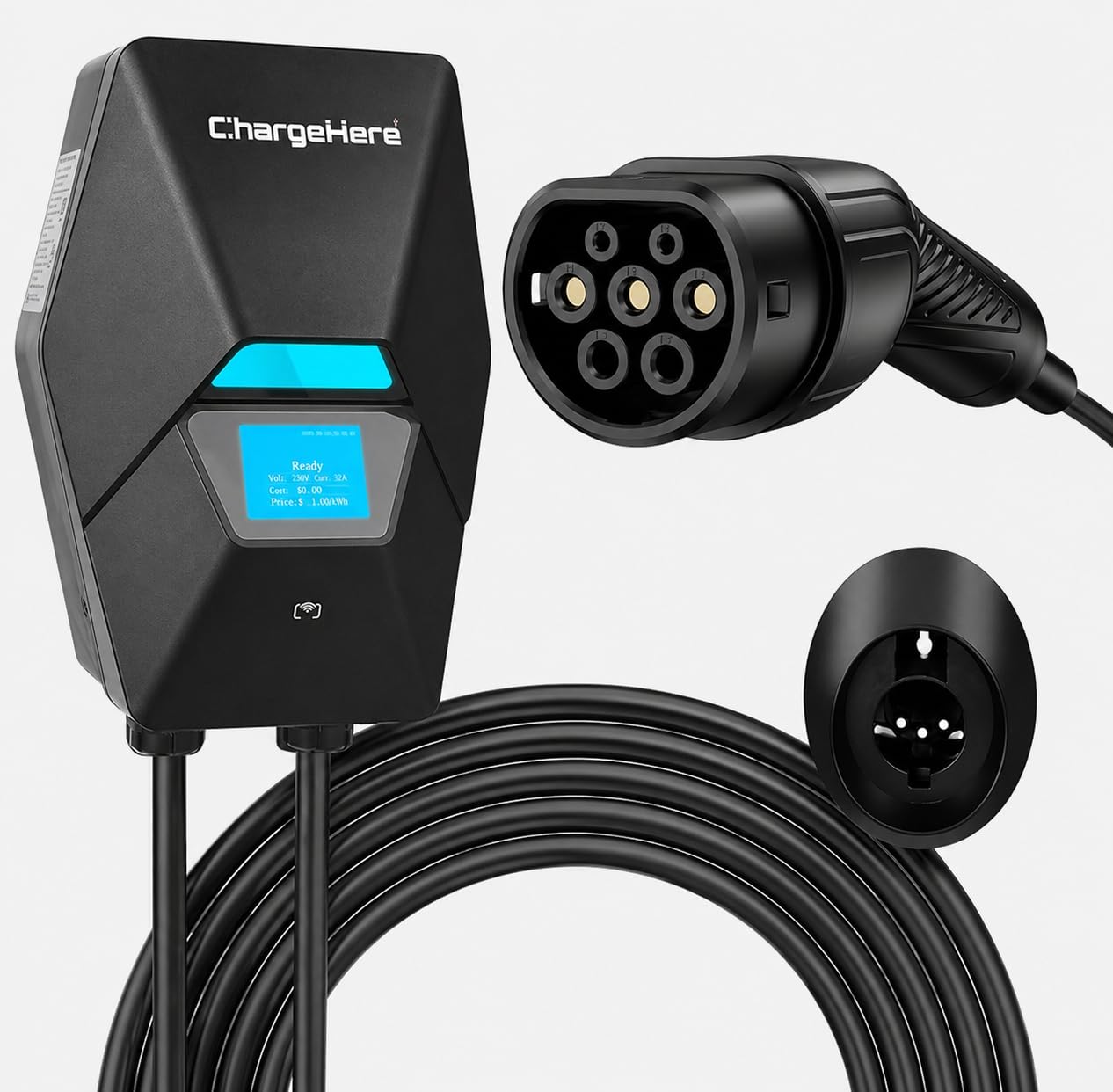 Model B EV Charger Type 2, 7kW 32A Reliable Plug & Play Charging Station, 5M Cable, IP65 Waterproof Wallbox, UKCA Certified, Compatible with Tesla, VW, BMW, MG, Hyundai, Kia