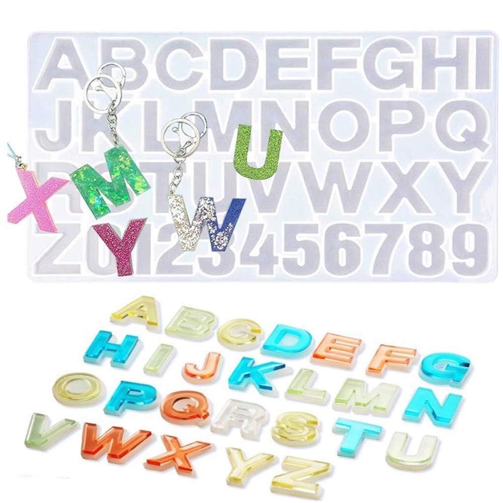 ABCD with Hole Mould Alphabet Number Silicone Resin Casting Epoxy Mold with Hole for Making Keychain House Number Pendant Jewellery, DIY Molds & Art Craft Projects 34x19 Cm 7mm Depth