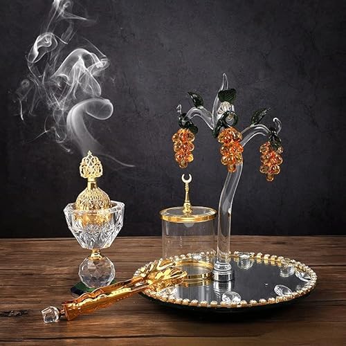 Zjhyxyh Crystal Incense Burner High-End Glass Fruit Tray Grape Tree Home Decor Ornaments Golden Cone Censer Gifts #TOP1