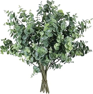 Winlyn 10 Pcs Artificial Grey Green Eucalyptus Leaves Stems 13.6