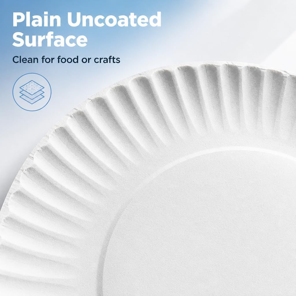 Mr Miracle 9 Inch Paper Plates 500 Pack – Uncoated White Disposable Plates Bulk | Plain Non Coated Everyday Paper Plates for Parties, BBQ, Picnics, Crafts & Catering image 3