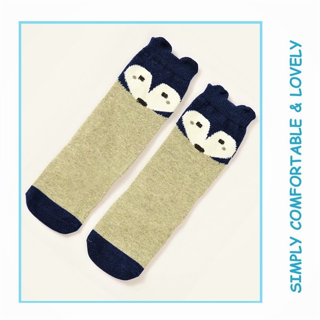 Magicpop Fancy Designer Soft Cotton Calf Length Socks For Baby Girls 3-4 Yrspack Of 2, Assorted, Grey,Blue 2