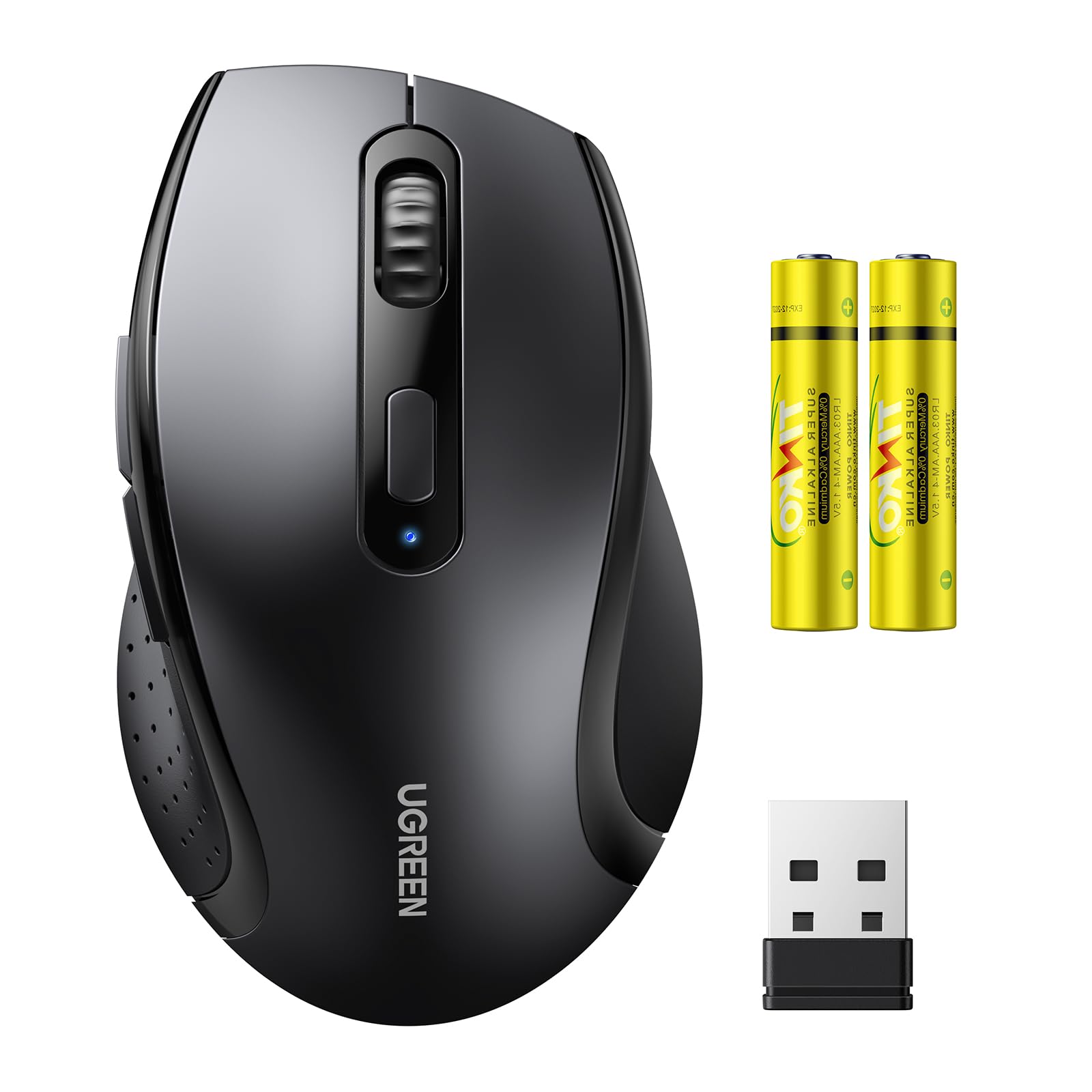 UGREEN Wireless Mouse With 2*AAA Battery, Ergonomic 2.4GHz Cordless Computer Mouse 1600DPI, Silent Mice 6 Buttons for PC, Laptop, MacBook Pro/Air, Chromebook, Tablet, Full Size Black Battery Included 2.4GHz USB(With batteries) black