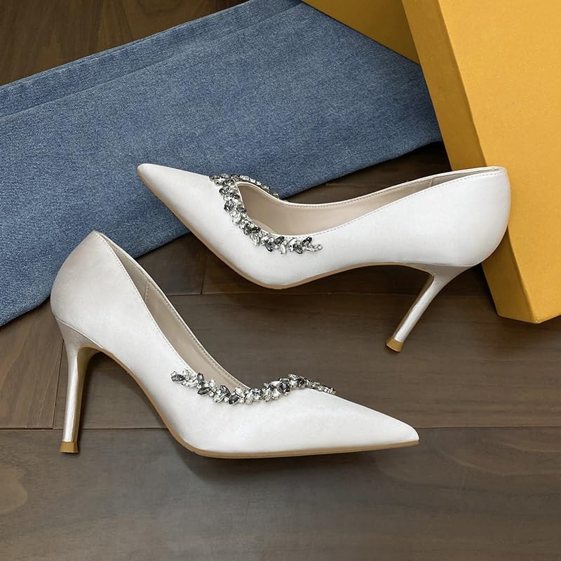 Classic Wedding Party Sexy Pumps Shoes Women Pointed Rhinestone Trimmed Stiletto High Heels Autumn Slip-on Closed Dress Shoes2
