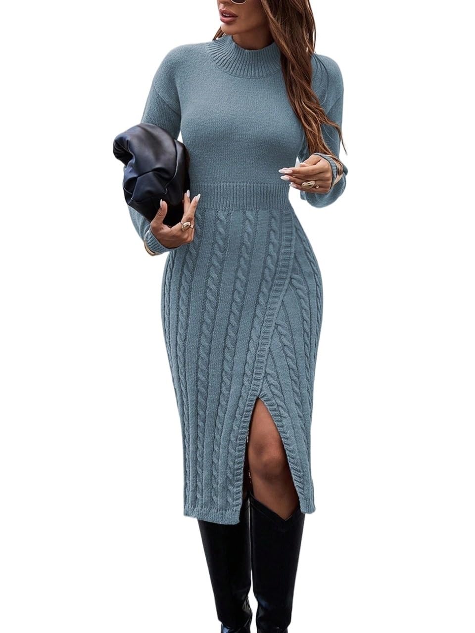 Womens Sweater Dress Winter Clothes Long Slit Elegant Sweater Dress