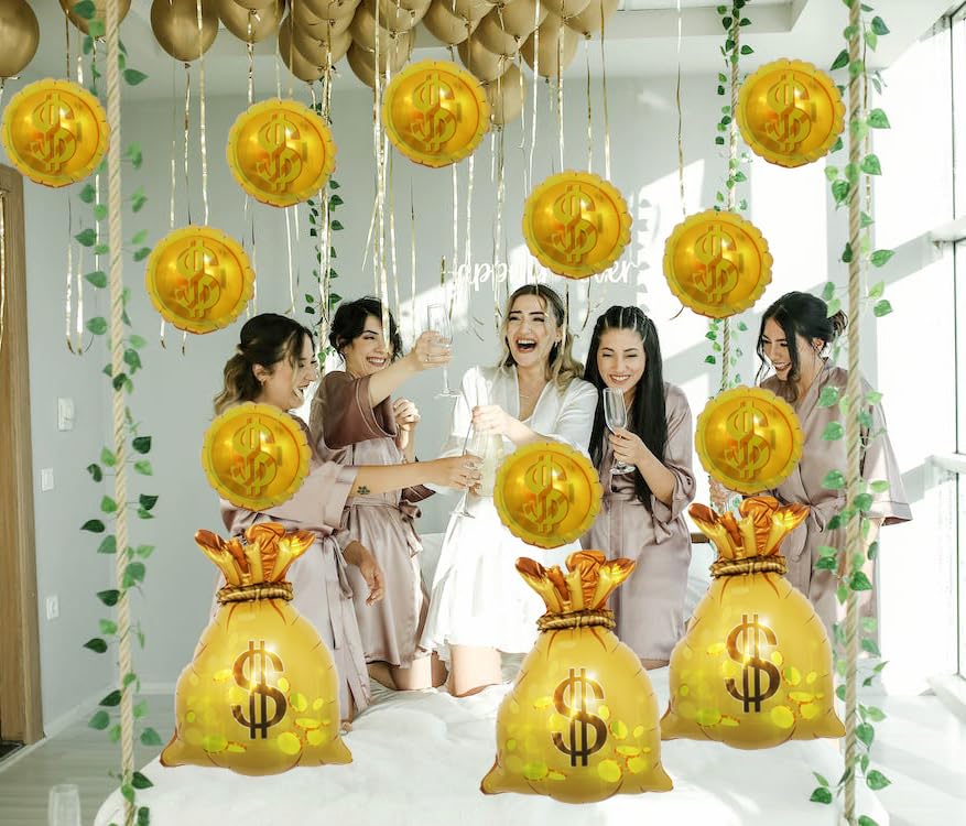 Wallet Balloons Gold Coin Balloons Ideal Decor for Gold Rush Themed Parties/New Year/Christmas/Halloween//Birthday /Wedding/Anniversaries/retro parties/college entrance/graduation parties13pcs - Image 6