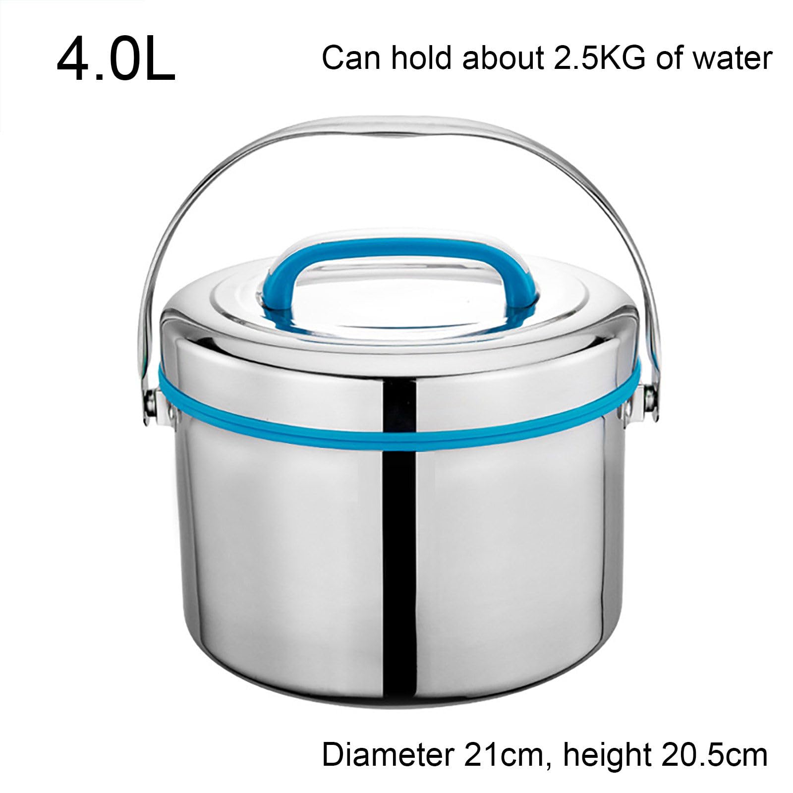 Fiambrera térmica de grado alimenticio (2,5 l/3 l/4 l), diámetro grande (21 cm), recipiente de acero para alimentos calientes, diseño de asa y diseño en capas, para la escuela, la oficina, los picni