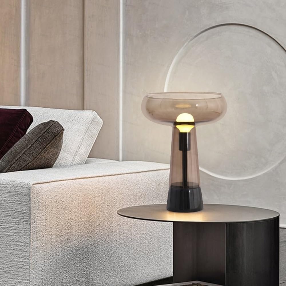 Lampada da tavolo moderna e vintage, E27, con paralume in vetro trasparente, base in ferro e metallo, stile retrò, per scrivania, camera da letto, studio, lettura
