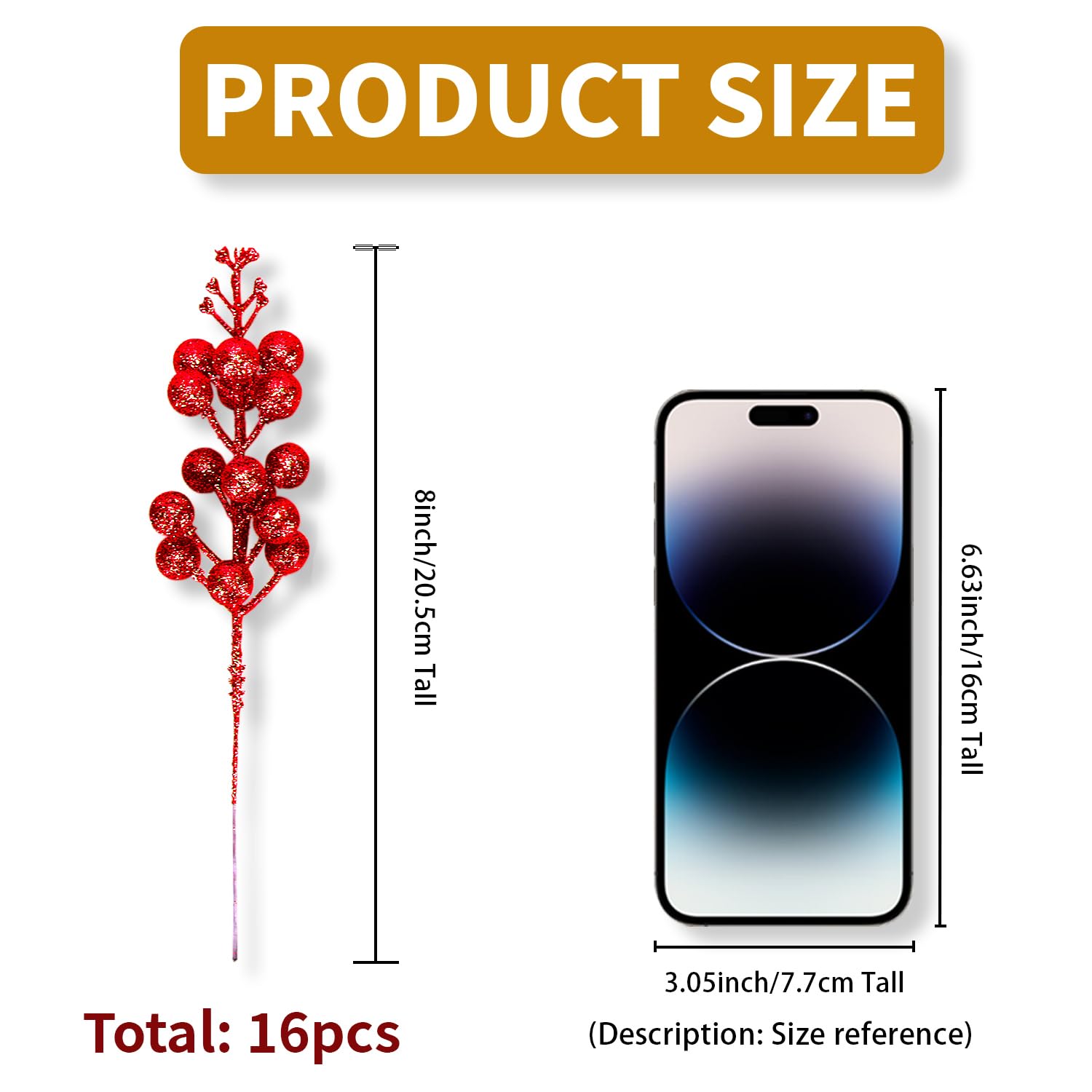KKSTY Pack of 16 Christmas Glitter Berry Stem - Image 4