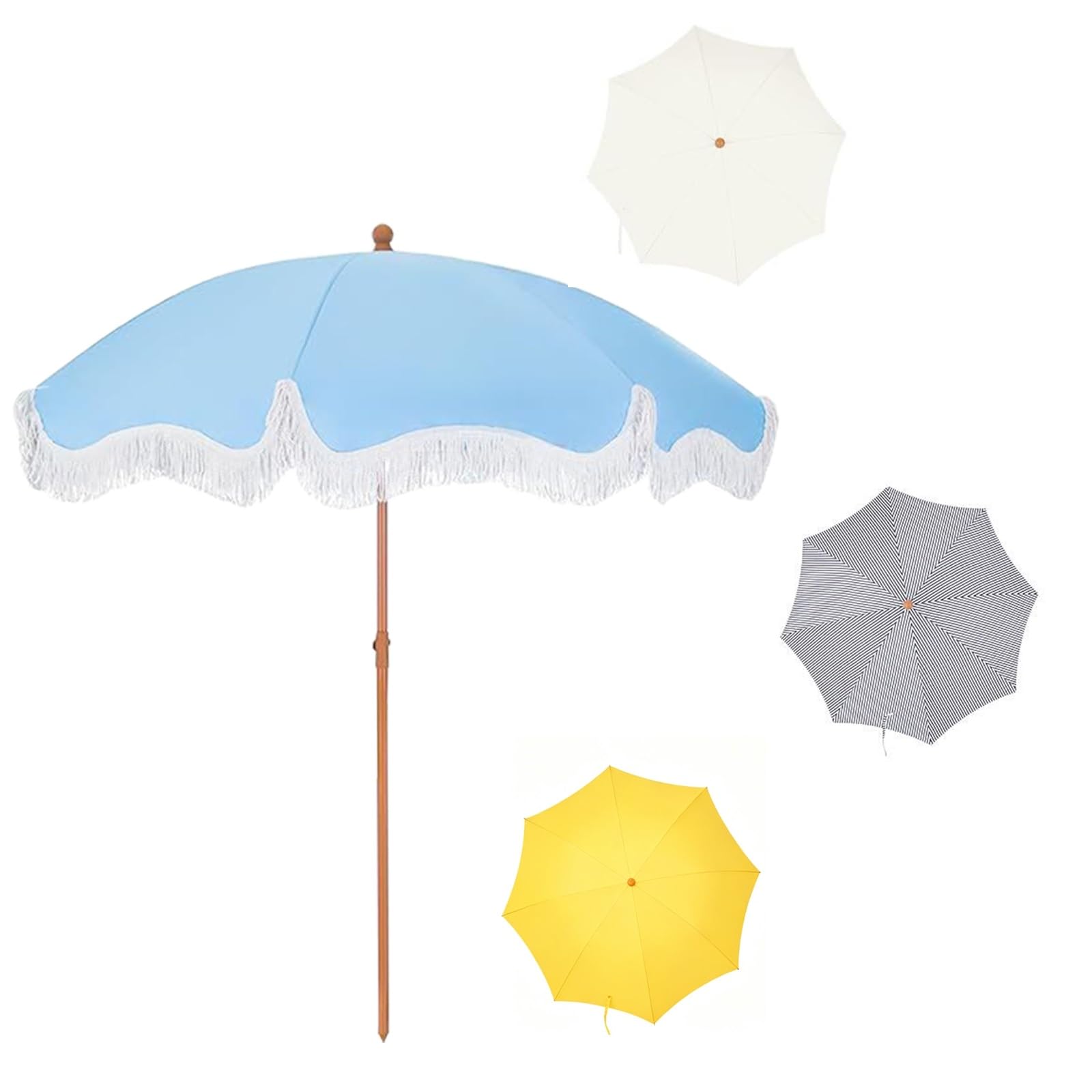 Solarny parasol z frędzlami, parasol na stół na zewnątrz, 8 solidnych żeber, nachylenie przycisku, łatwe podnoszenie korby, regulowana wysokość, na patio, ogród, podwórko