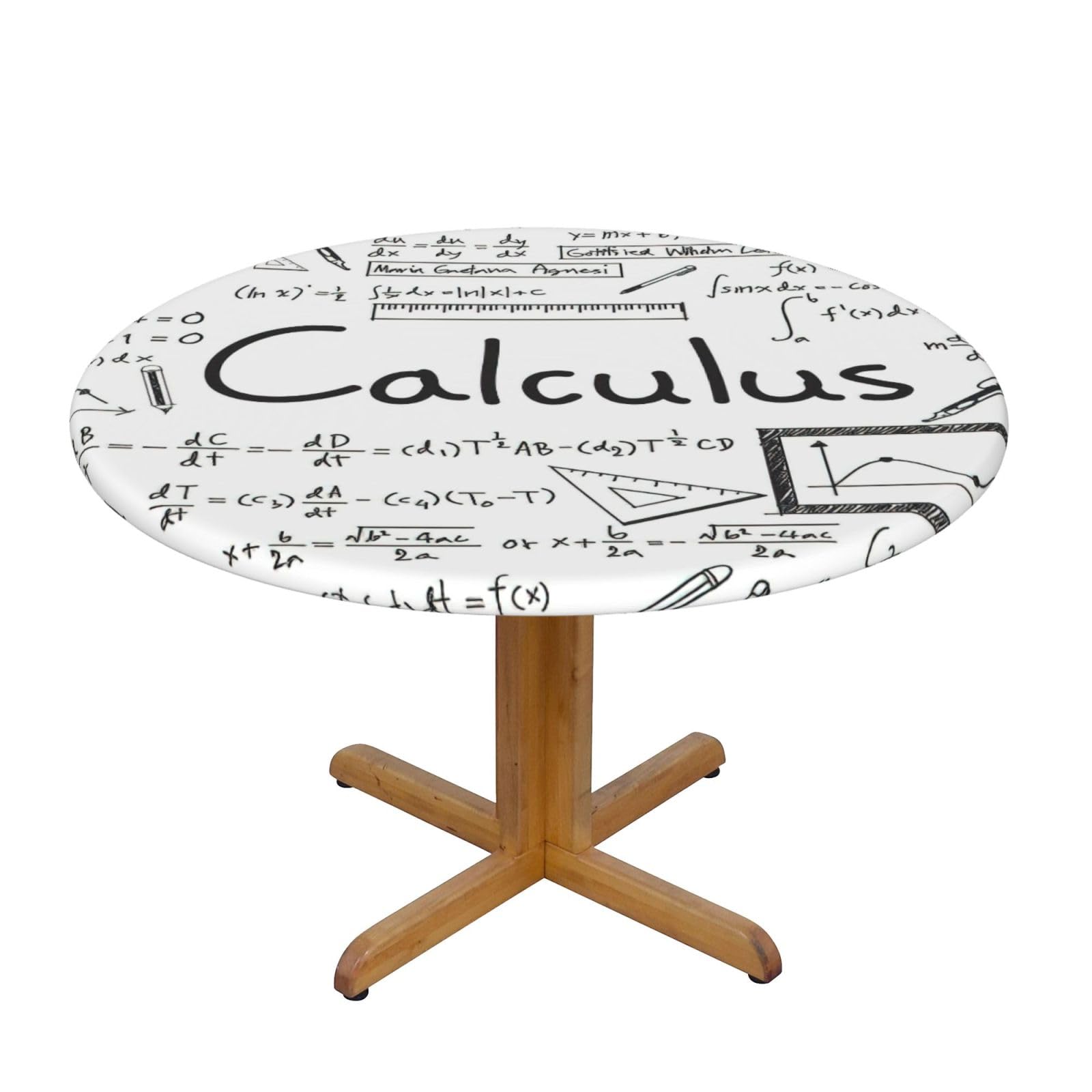 DUWAA Math Geometry Geek Calculus Print Oxford Fitted Table Cover For Patio Picnic, Waterproof Round Tablecloth For Home And Outdoor