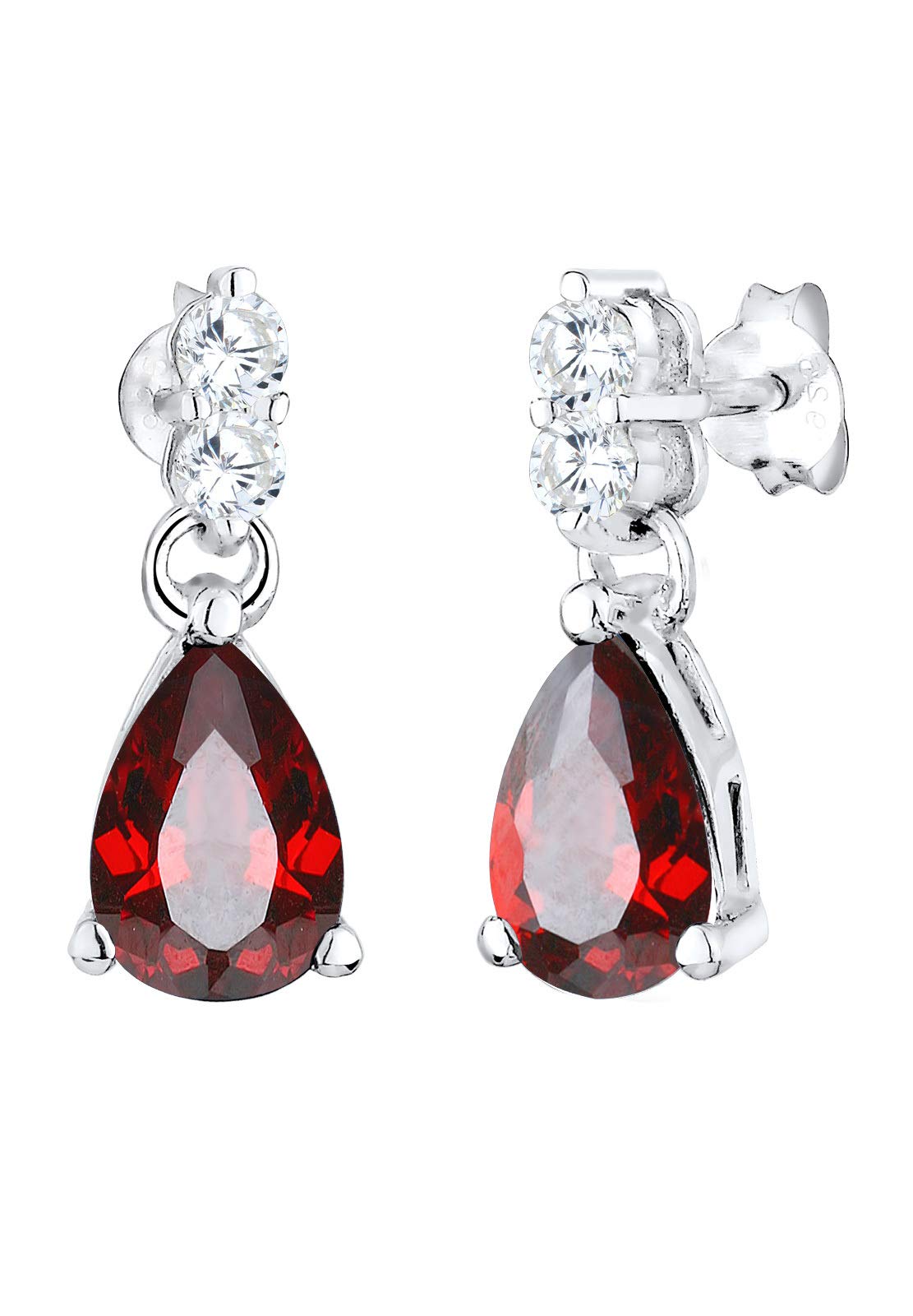Elli Women's 925 Silver Xilion Cut Cubic Zirconia Red Earrings