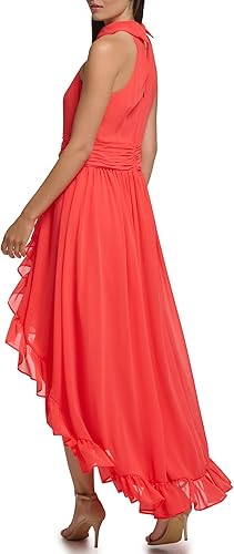 Miniatura 3 de Karl Lagerfeld Paris Womens Chiffon High-Low Maxi Dress with Ruffle Skirt and Mock Neck