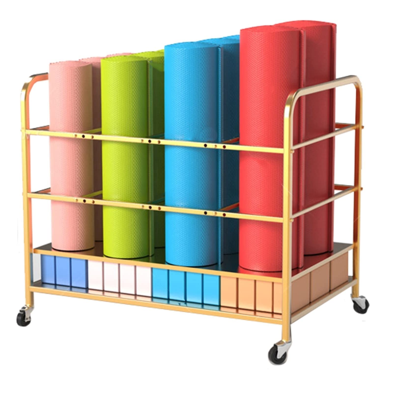 Chariot de rangement de yoga avec design réglable pour blocs et rouleaux mousse