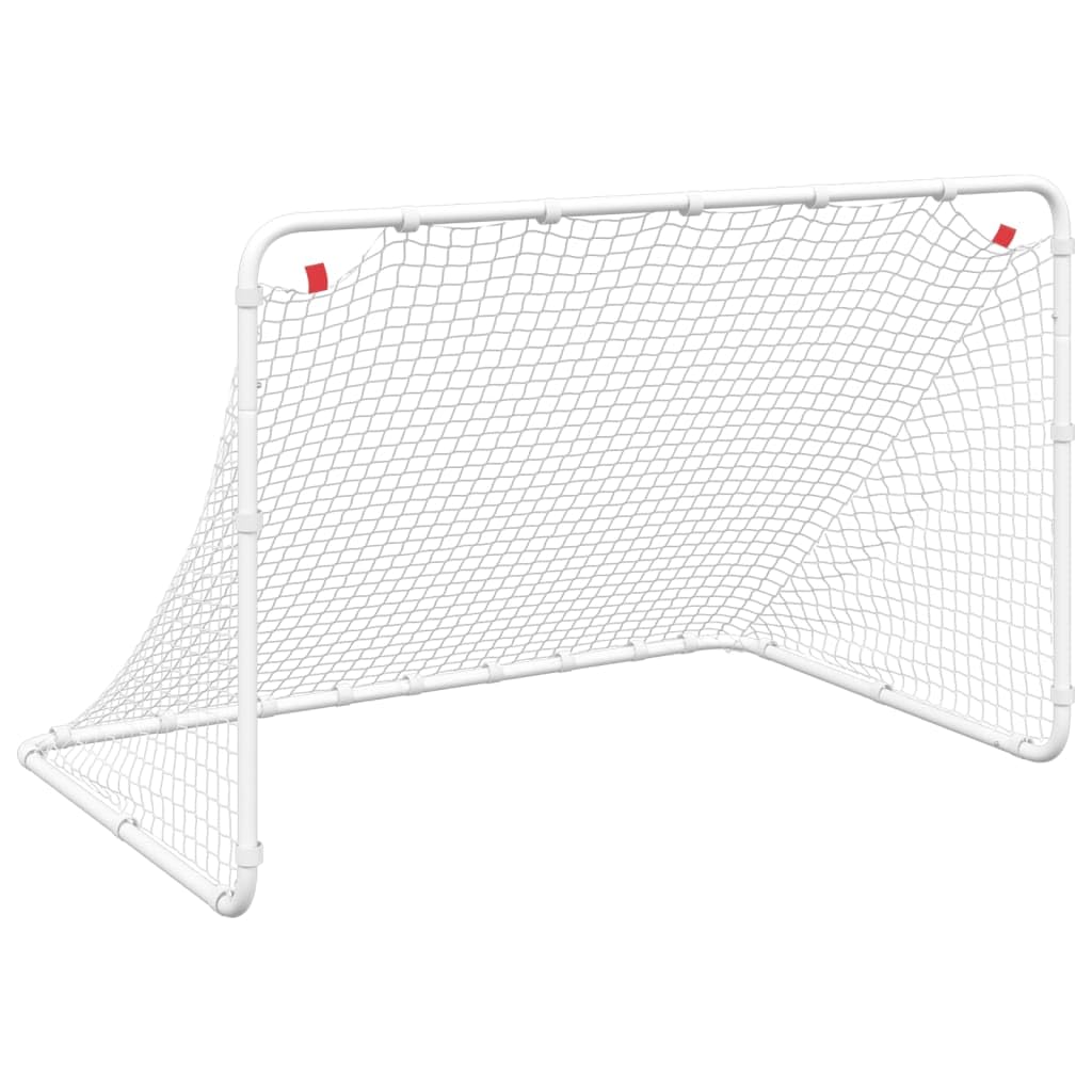Porta da calcio bianca, 122 x 81 x 81 cm, in acciaio | Robusto telaio in acciaio, rete in poliestere resistente, facile da montare, 4 picchetti a forma di J
