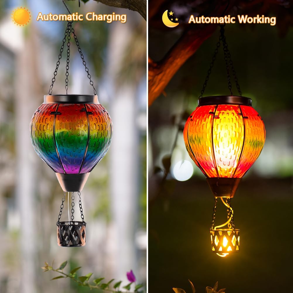 DREAMSOUL 2 PCS Rainbow Solar Hot Air Balloon Lantern with Flame + 2 PCS Solar Hot Air Balloon Lantern with Flame