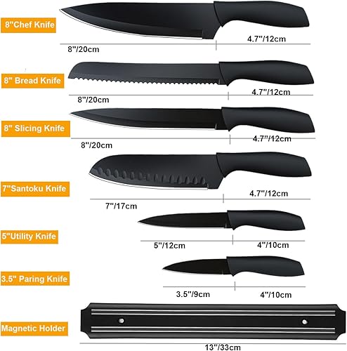 Miniatura 2 de wellsure Juego de cuchillos de cocina profesional, 7 piezas, juego de cuchillos de chef con hoja afilada de acero inoxidable forjado de alto carbono