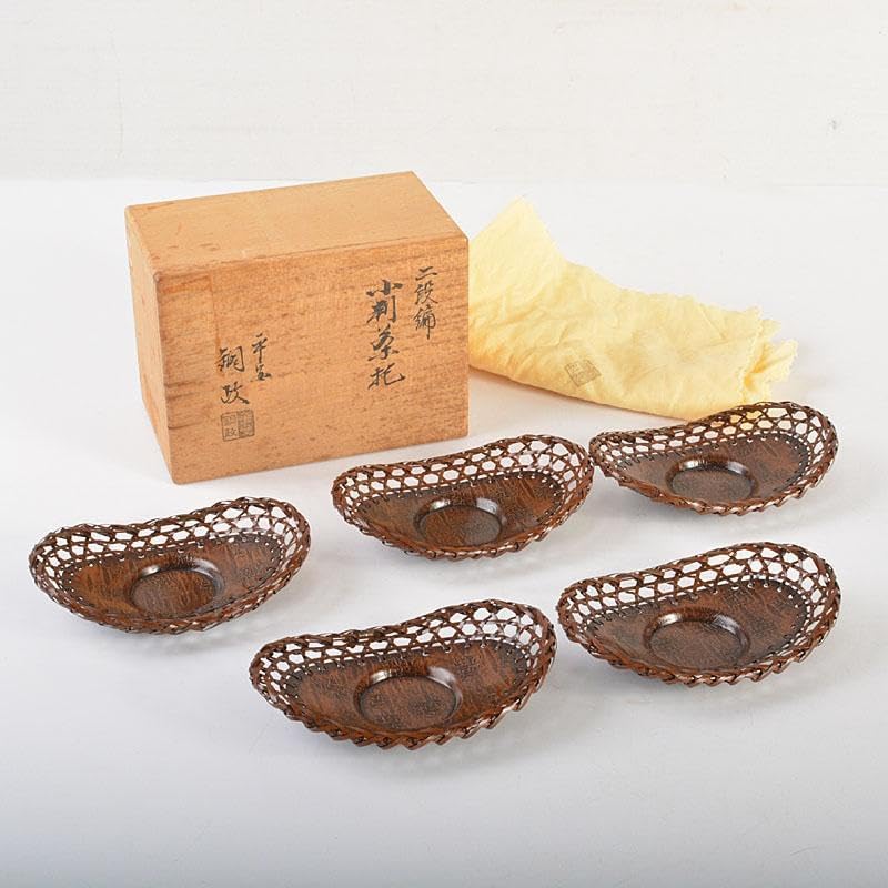 煎茶道具　平安　銅政造　黄銅　二段編　小判茶托　5客　共布共箱　V　6829 煎茶道具 平安 銅政造 アウトレット 黄銅 二段編 小判茶托 5客 共布