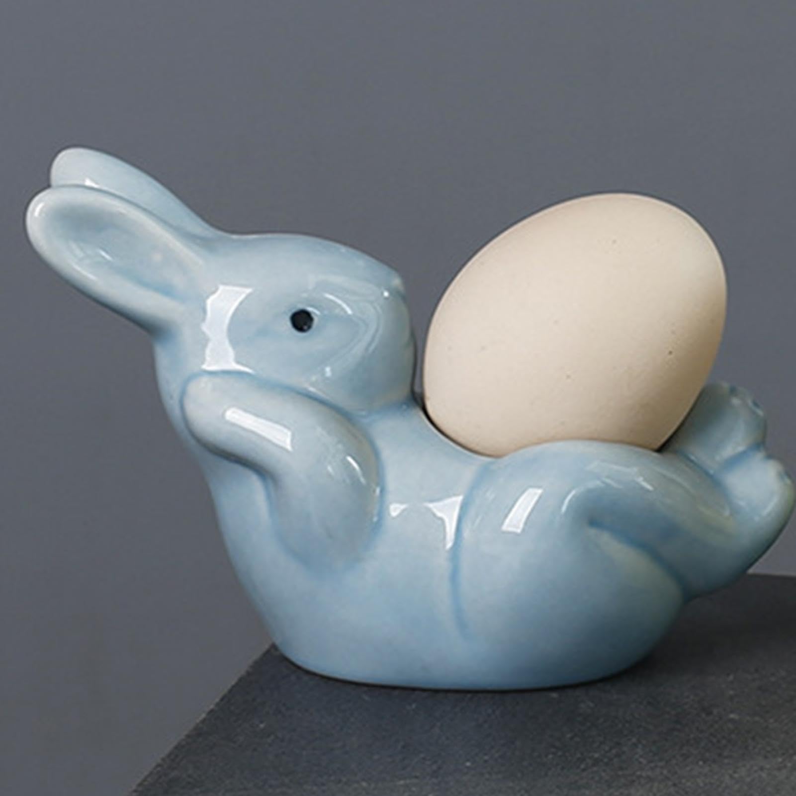 ARFUKA 2 Portauova In Ceramica A Forma Di Coniglio Sdraiato - Regalo Pasqua Per Colazione