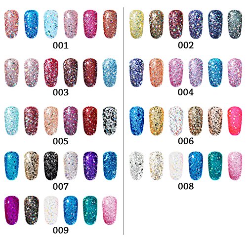 Gel Polish,CLAVUZ 6pcs Glitter Nail Polish Kit Soak Off UV LED Nail Lacquer Manicure Nail Art Tool Kit 10ML