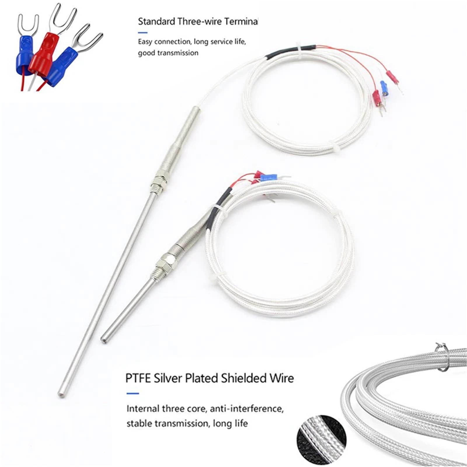 WZPT-03 PT100 M8 Gewindetyp Sonde Temperatursensor Thermoelement mit 1/2/3/5 m 3-Draht-Kabel 1 Stück(PT100 Type M8 1m,50mm)